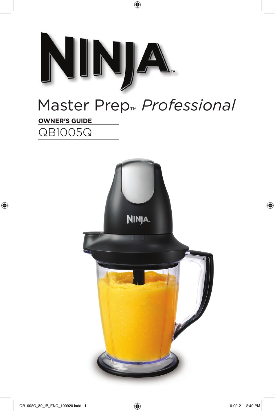 NINJA MASTER PREP PROFESSIONAL QB1005Q OWNER'S MANUAL Pdf Download