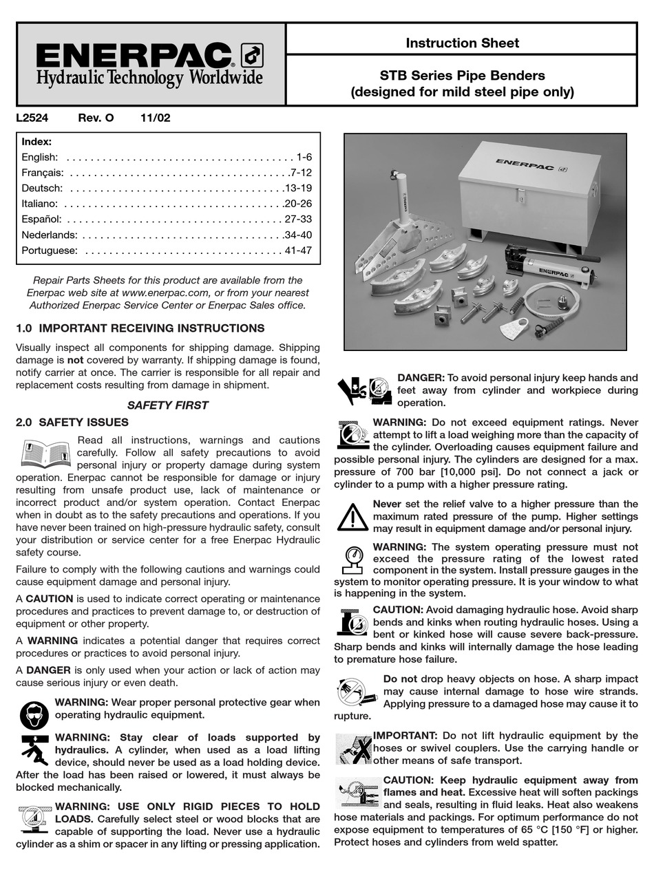 ENERPAC STB-101A INSTRUCTION SHEET Pdf Download | ManualsLib