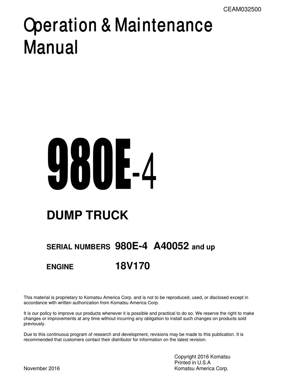 KOMATSU A40052 OPERATION & MAINTENANCE MANUAL Pdf Download ManualsLib