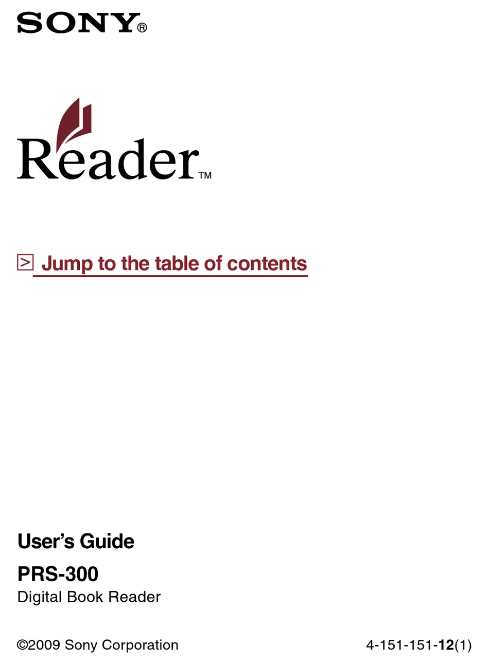 SONY READER PRS300 USER MANUAL Pdf Download ManualsLib