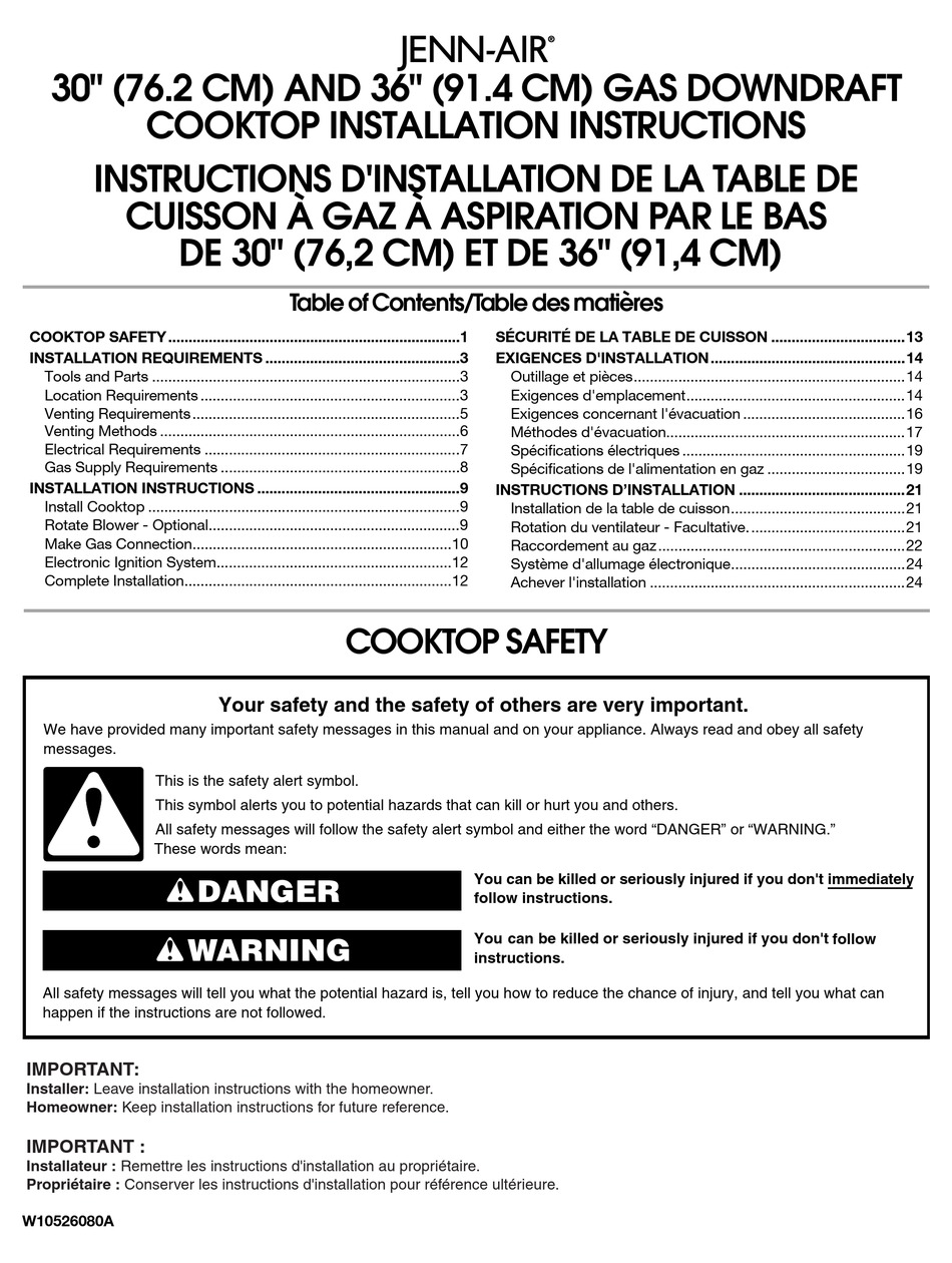 JENNAIR JGD3430WB INSTALLATION INSTRUCTIONS MANUAL Pdf Download