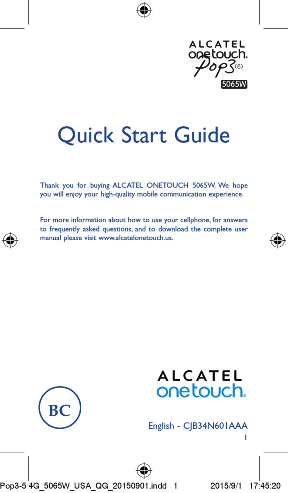 ALCATEL 5065W QUICK START MANUAL Pdf Download | ManualsLib