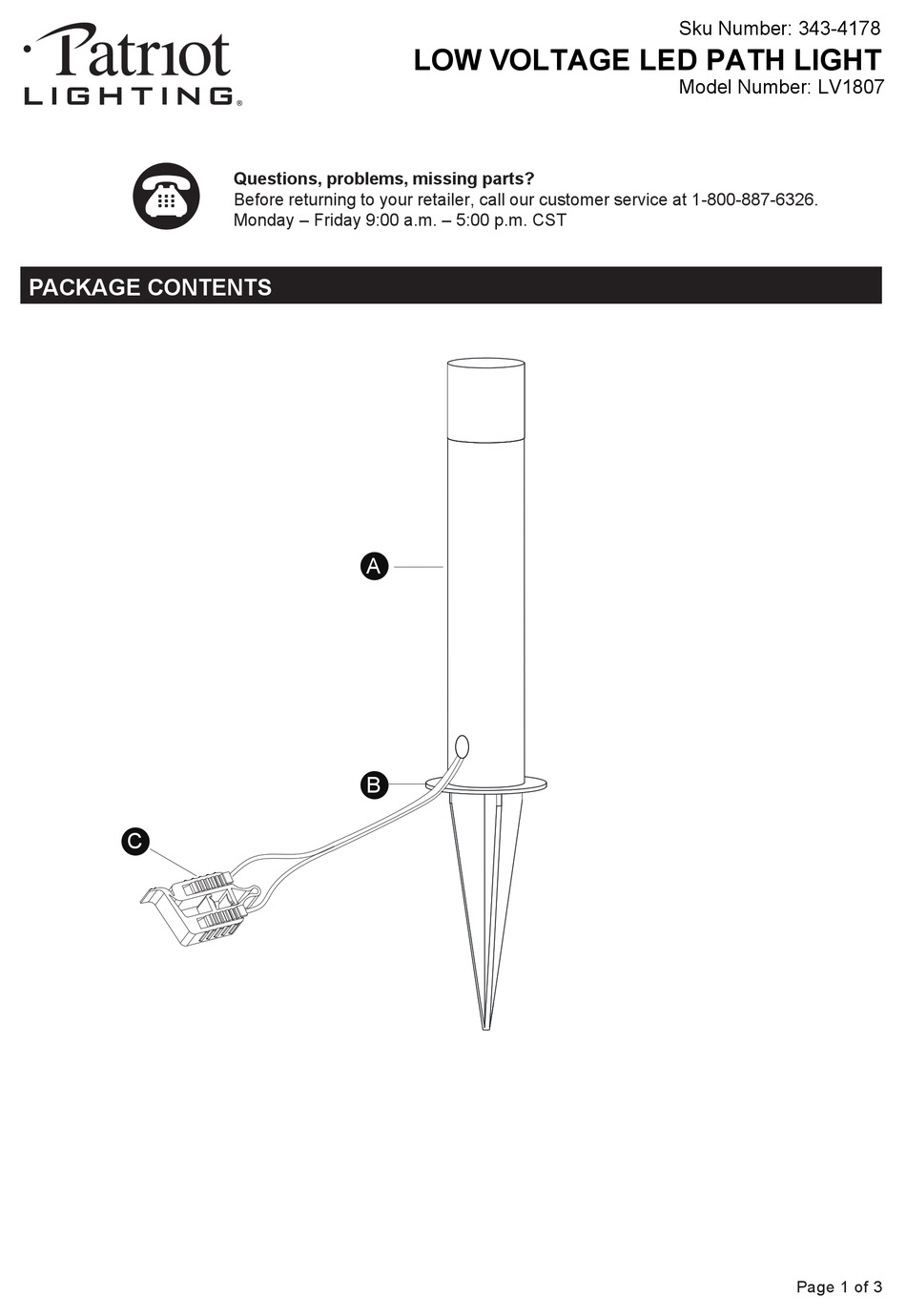 PATRIOT LIGHTING LV1807 MANUAL Pdf Download ManualsLib
