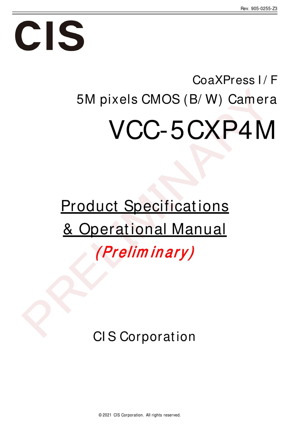 CIS VCC-5CXP4M PRODUCT SPECIFICATION & OPERATIONAL MANUAL Pdf Download ...