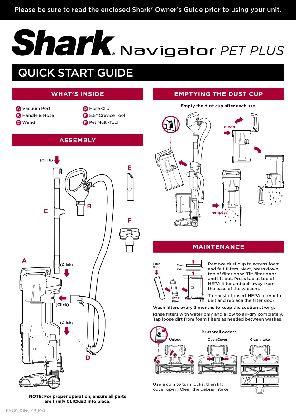 SHARK NAVIGATOR PET PLUS NV251 QUICK START MANUAL Pdf Download ManualsLib