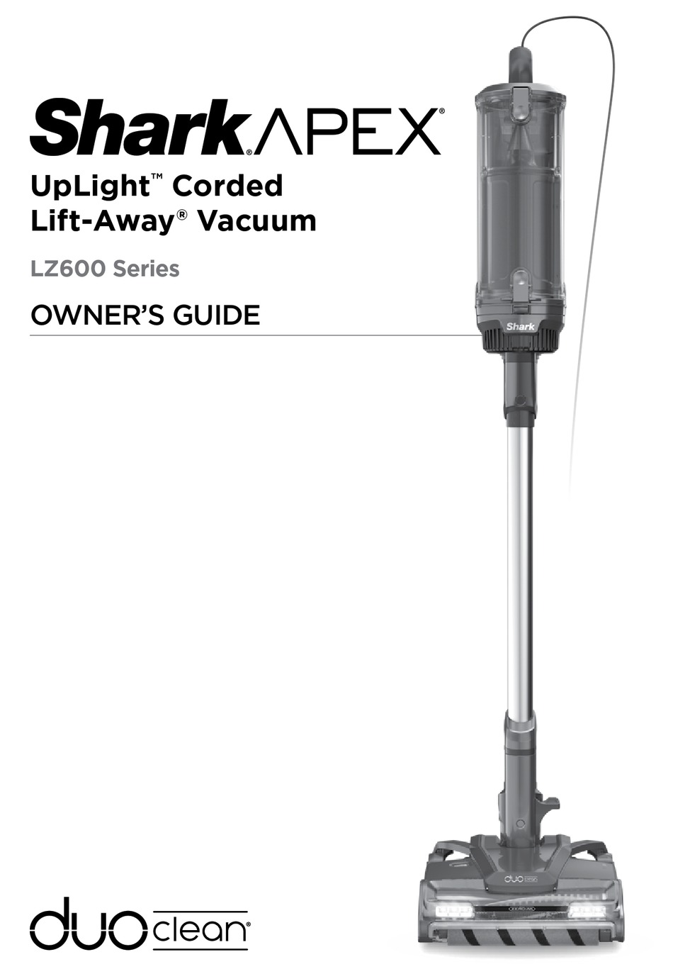 SHARK APEX UPLIGHT LIFTAWAY LZ600 SERIES OWNER'S MANUAL Pdf Download