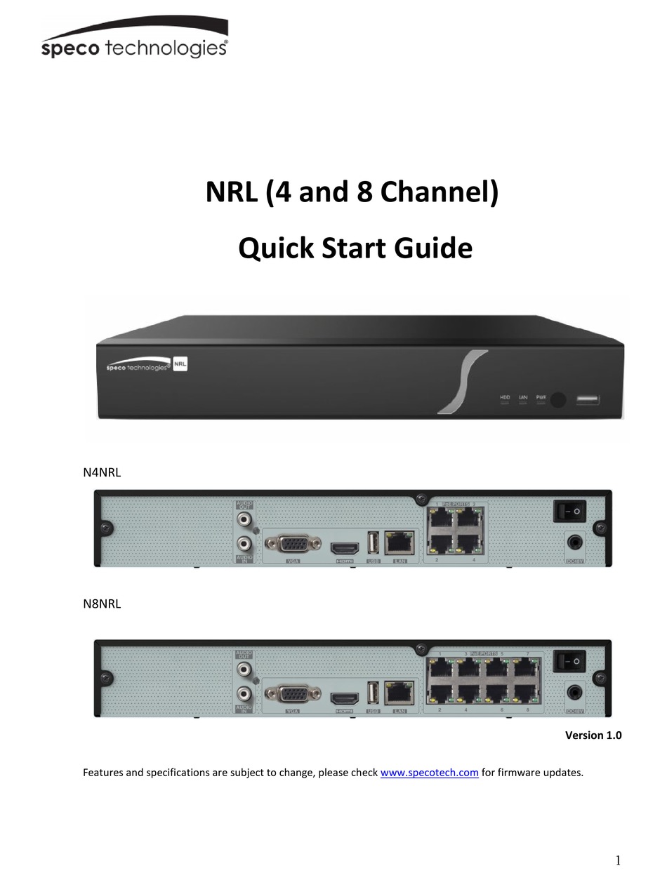 SPECO NRL SERIES QUICK START MANUAL Pdf Download ManualsLib