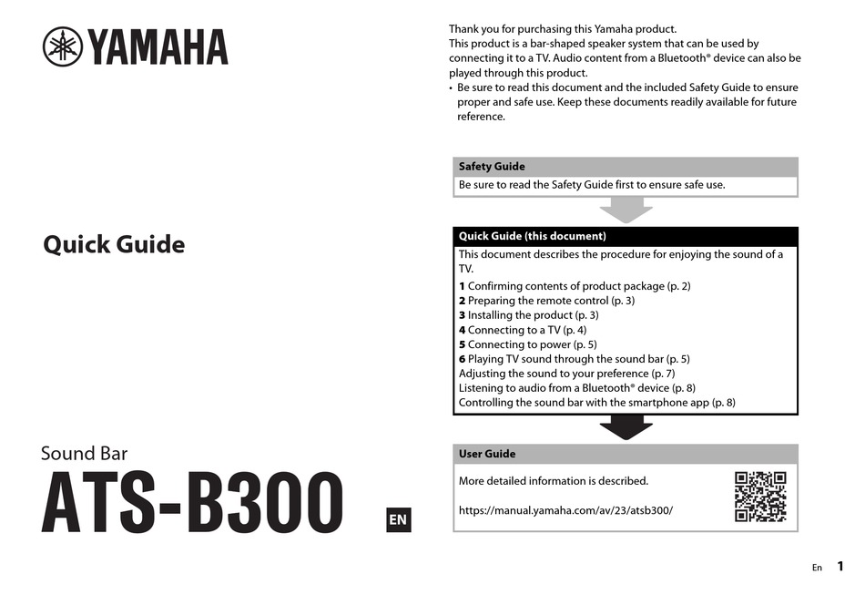 YAMAHA ATSB300 QUICK MANUAL Pdf Download ManualsLib