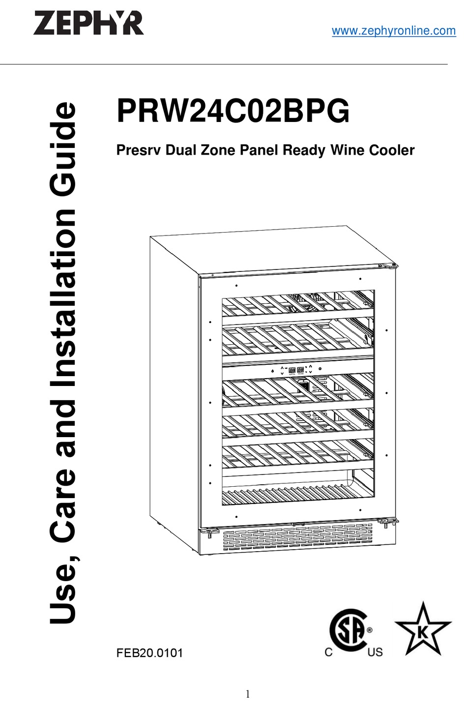 ZEPHYR PRW24C02BPG USE, CARE AND INSTALLATION MANUAL Pdf Download