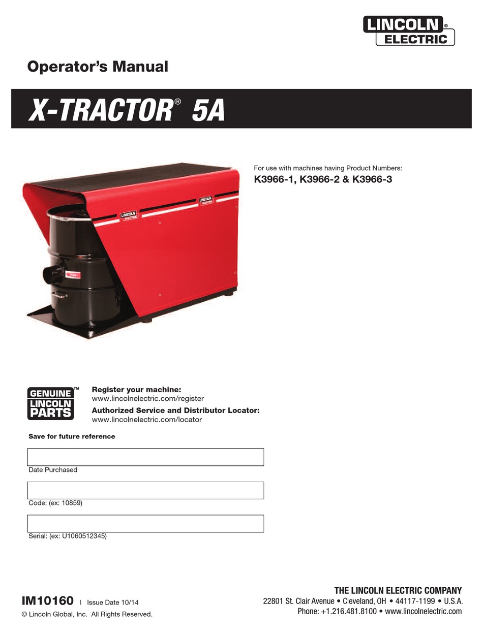 LINCOLN ELECTRIC XTRACTOR 5A OPERATOR'S MANUAL Pdf Download ManualsLib