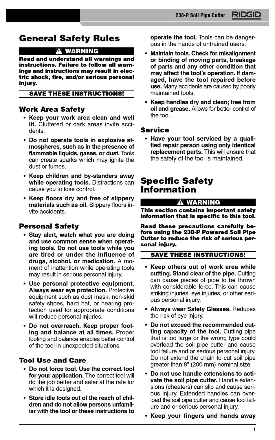 RIDGID 238P MANUAL Pdf Download ManualsLib