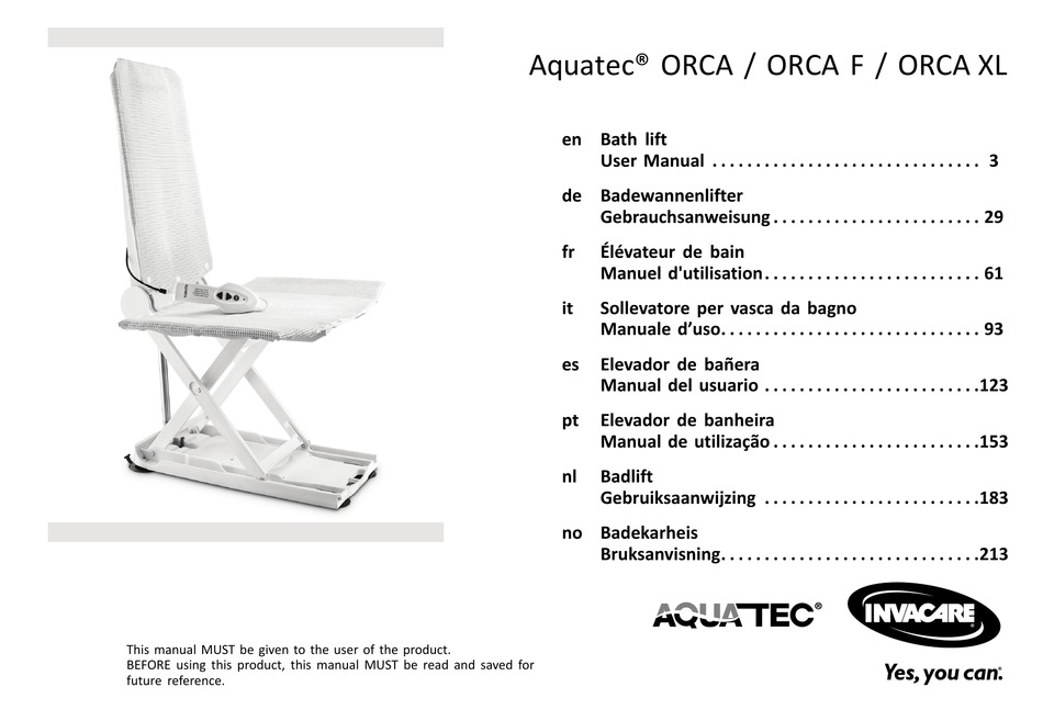 Invacare Aquatec Orca User Manual Pdf Download Manualslib 9583