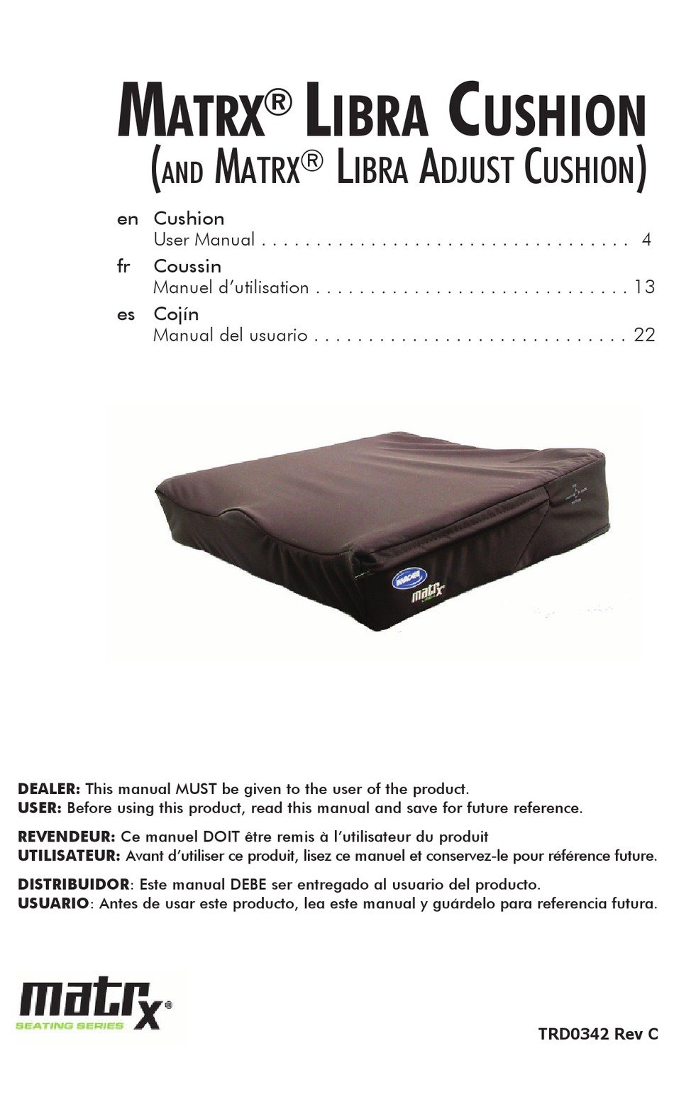MOTION CONCEPTS MATRX LIBRA CUSHION USER MANUAL Pdf Download ManualsLib