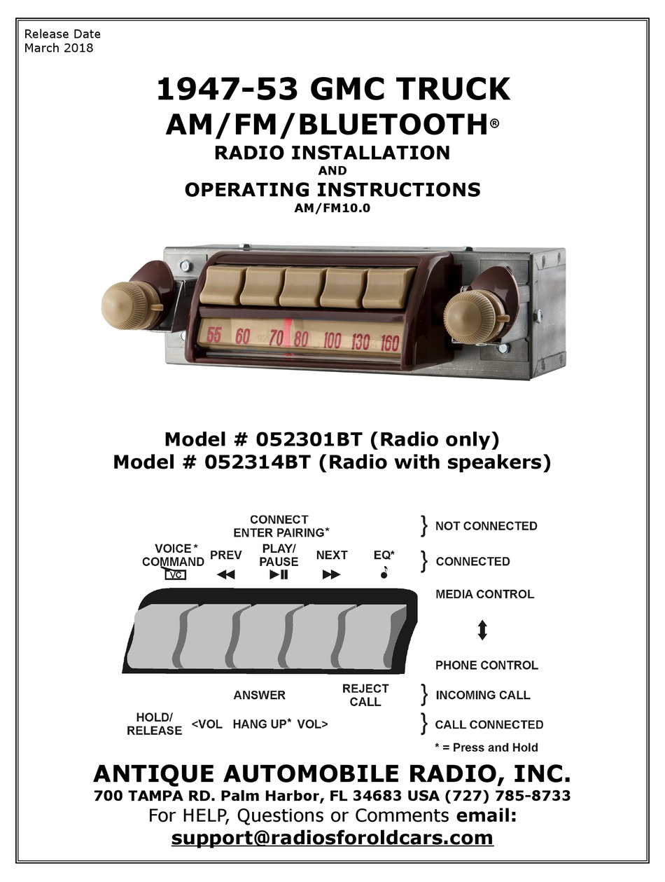 1949 to 50 Ford Car AM FM Stereo Bluetooth® Radio # 093401BT