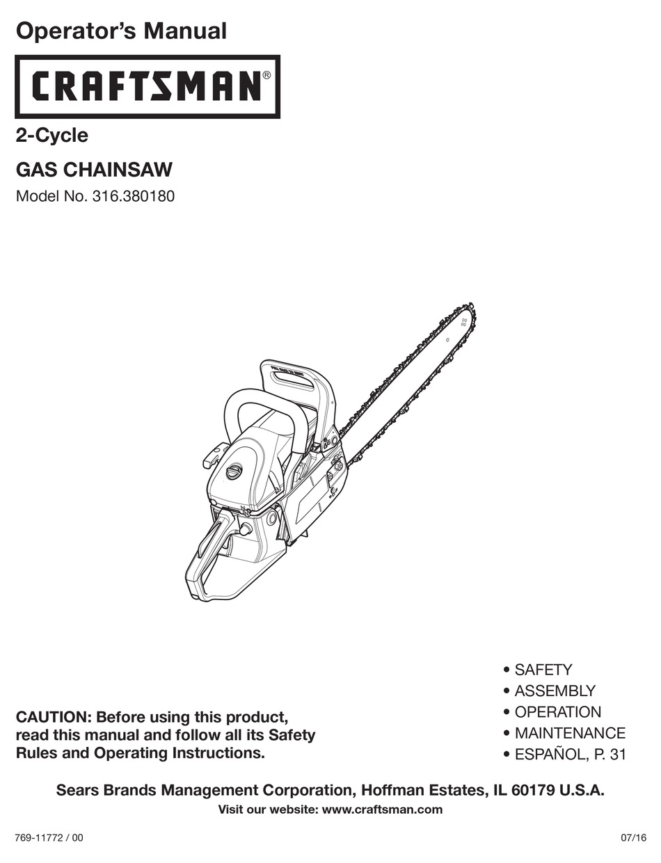 CRAFTSMAN 316.380180 OPERATOR