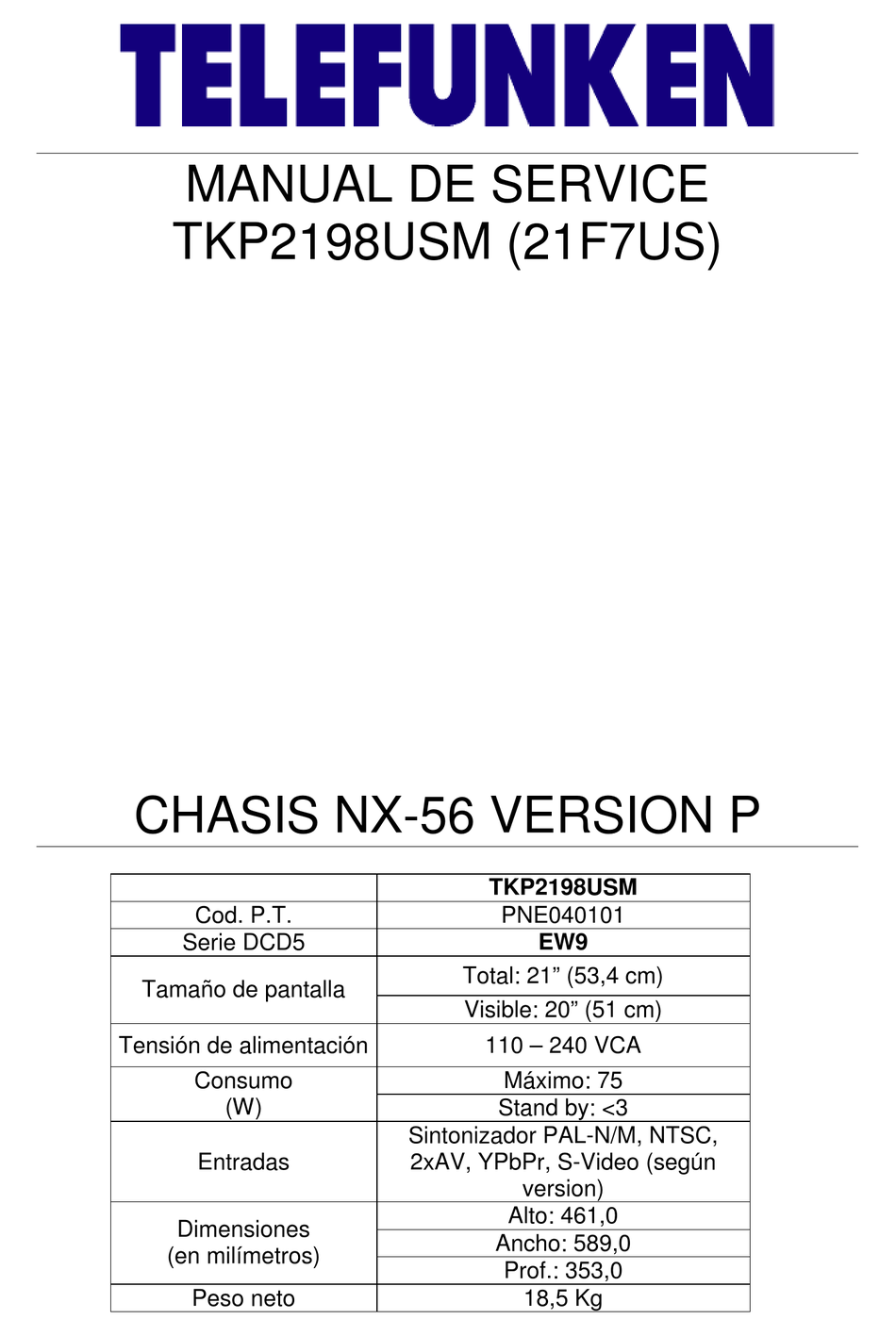 TELEFUNKEN TKP2198USM SERVICE MANUAL Pdf Download ManualsLib