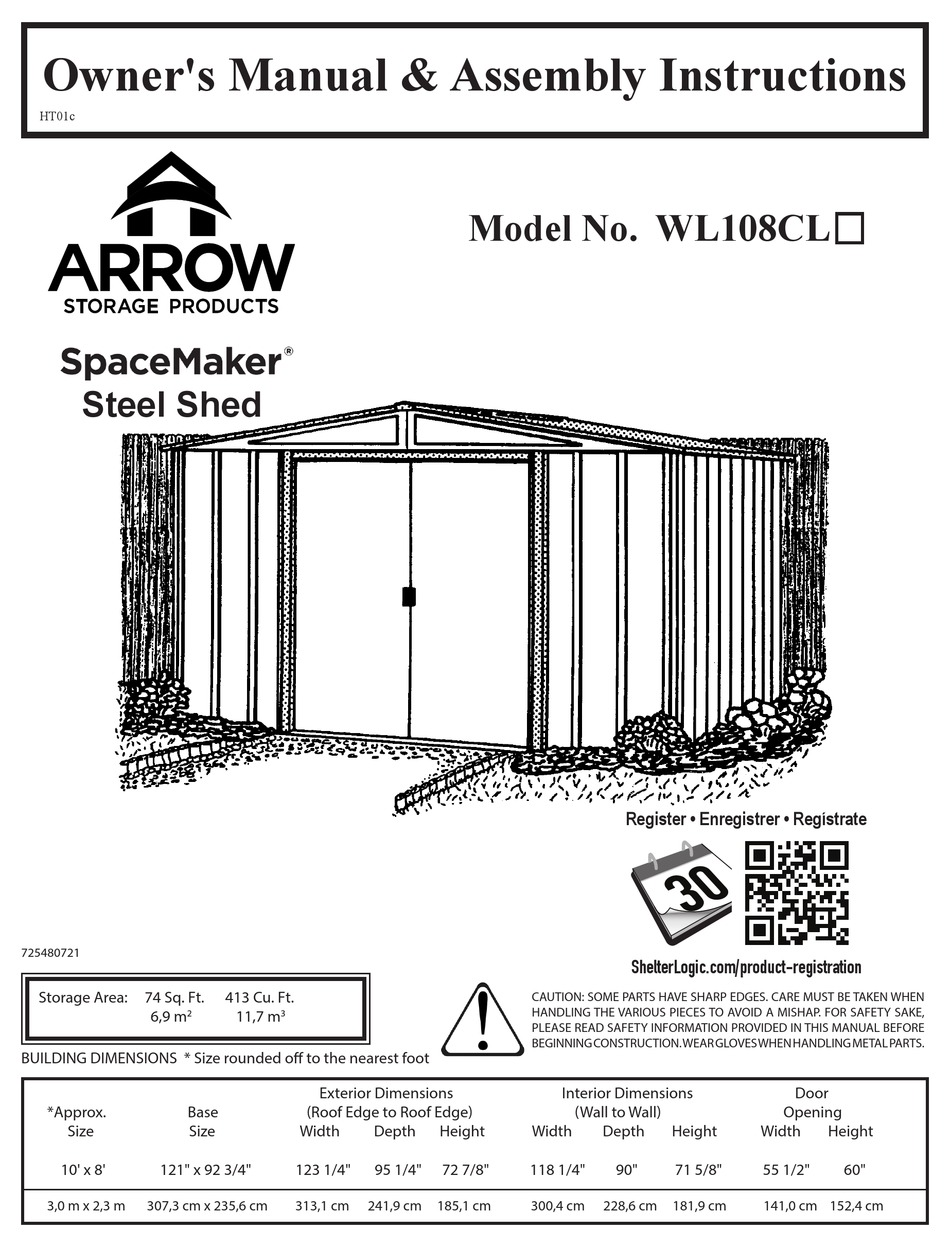 ARROW STORAGE PRODUCTS SPACEMAKER WL108CL SERIES OWNER'S MANUAL