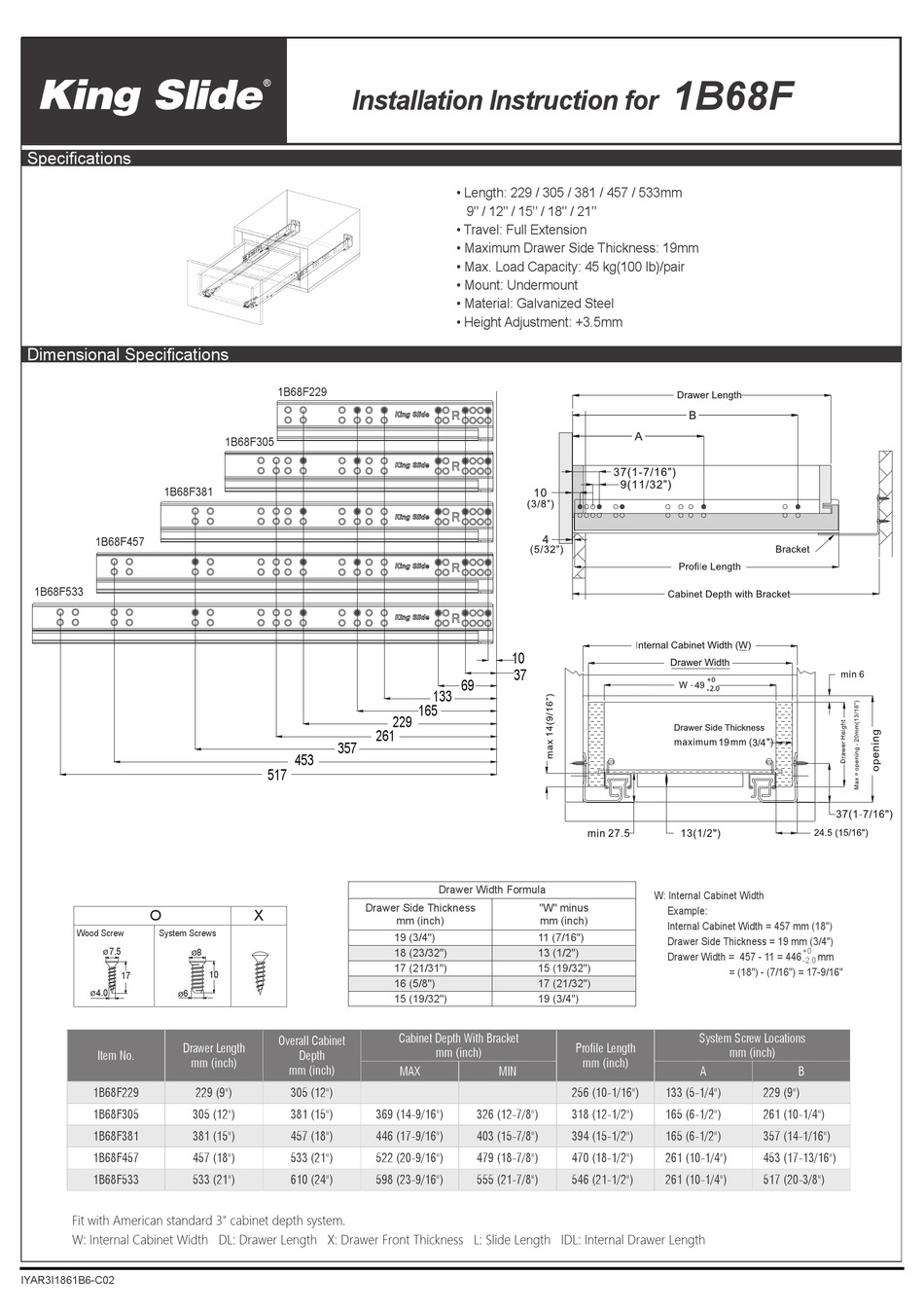 KING SLIDE 1B68F INSTALLATION INSTRUCTION Pdf Download ManualsLib