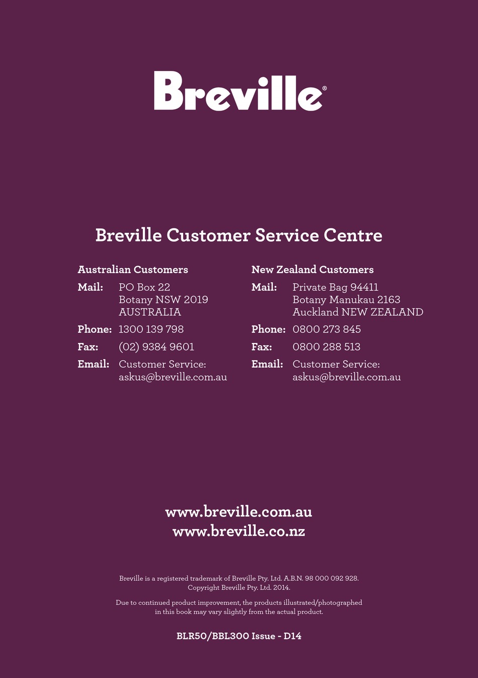 BREVILLE POWER BLENDER BLR50 INSTRUCTION BOOKLET Pdf Download ManualsLib