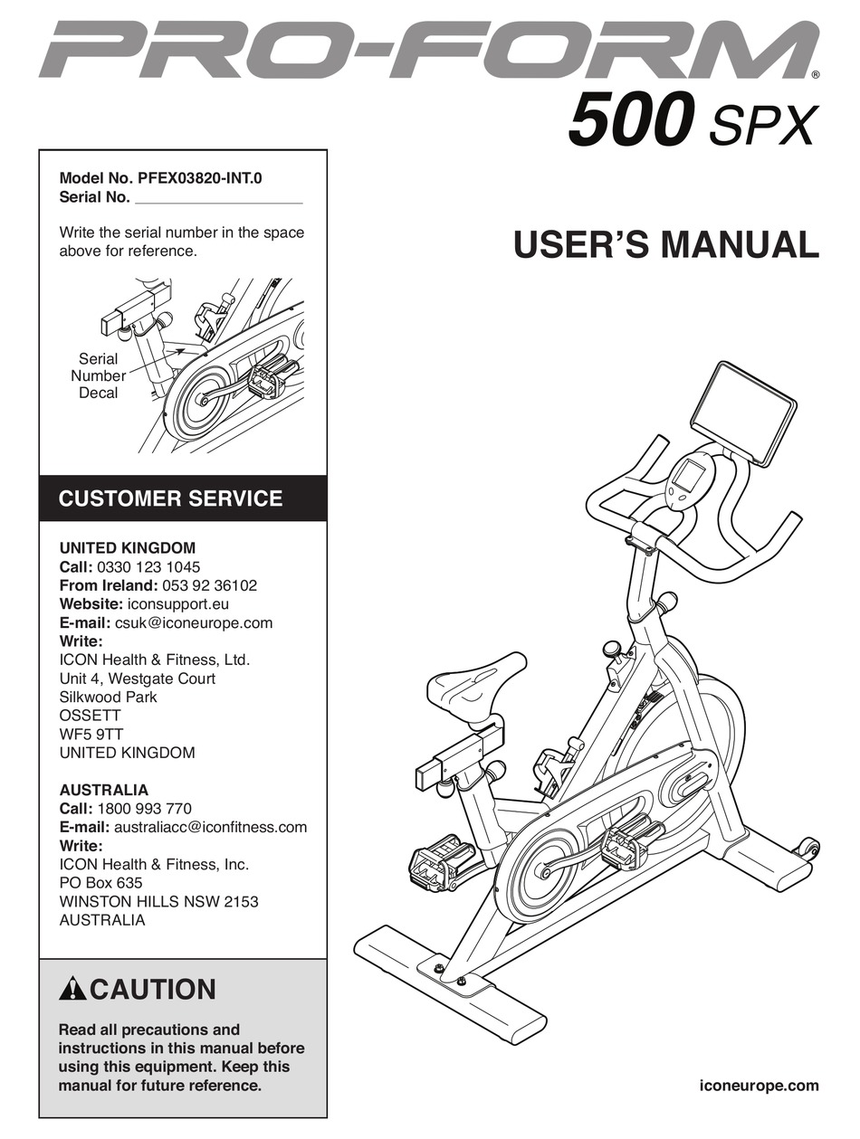 Proform 500 2025 spx manual