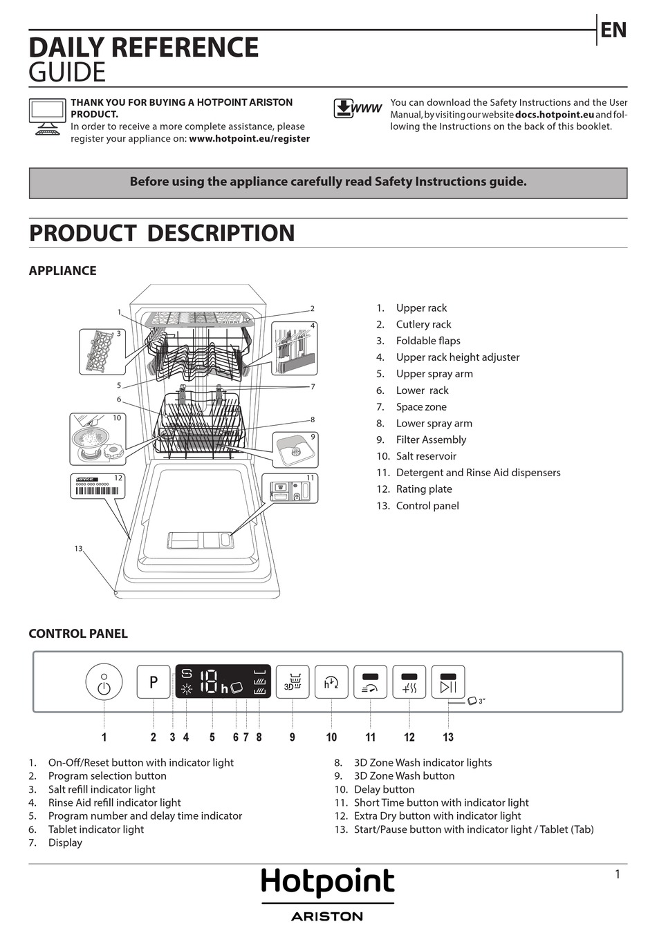 HOTPOINT ARISTON HSIO 3O23 WFE DAILY REFERENCE MANUAL Pdf Download ...