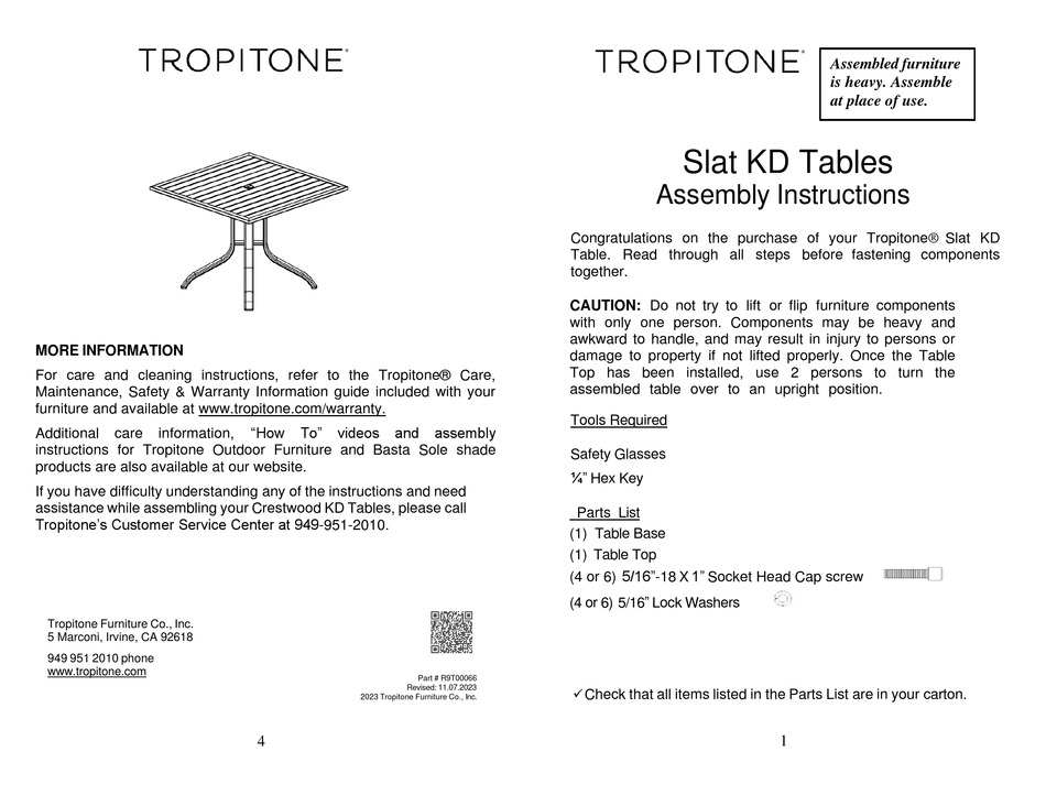 TROPITONE SLAT KD ASSEMBLY INSTRUCTIONS Pdf Download ManualsLib