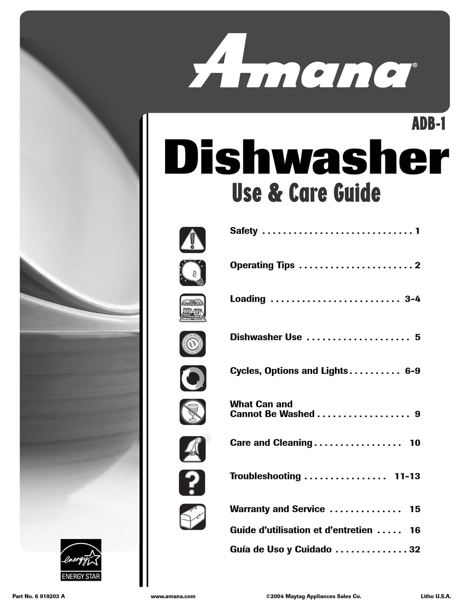 AMANA ADB1200AWS USE & CARE MANUAL Pdf Download ManualsLib