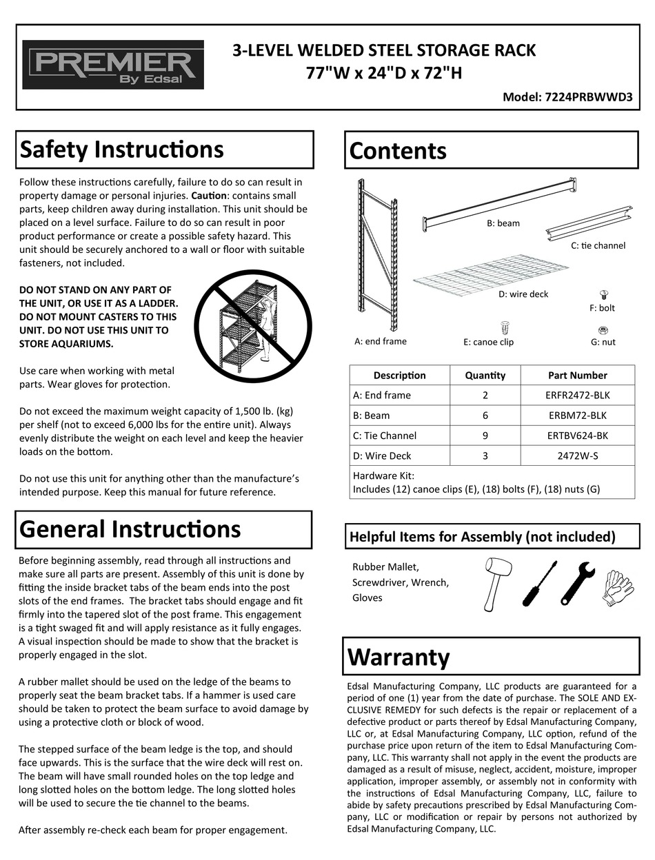 EDSAL PREMIER 7224PRBWWD3 MANUAL Pdf Download ManualsLib