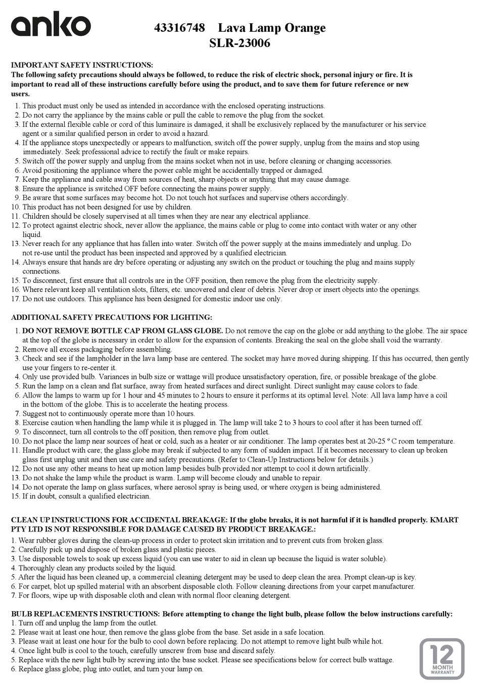 ANKO SLR23006 INSTRUCTIONS Pdf Download ManualsLib