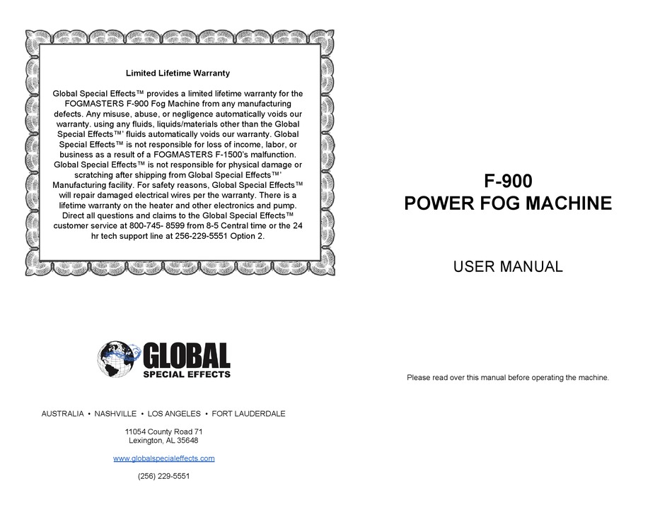 GLOBAL SPECIAL EFFECTS F900 USER MANUAL Pdf Download ManualsLib