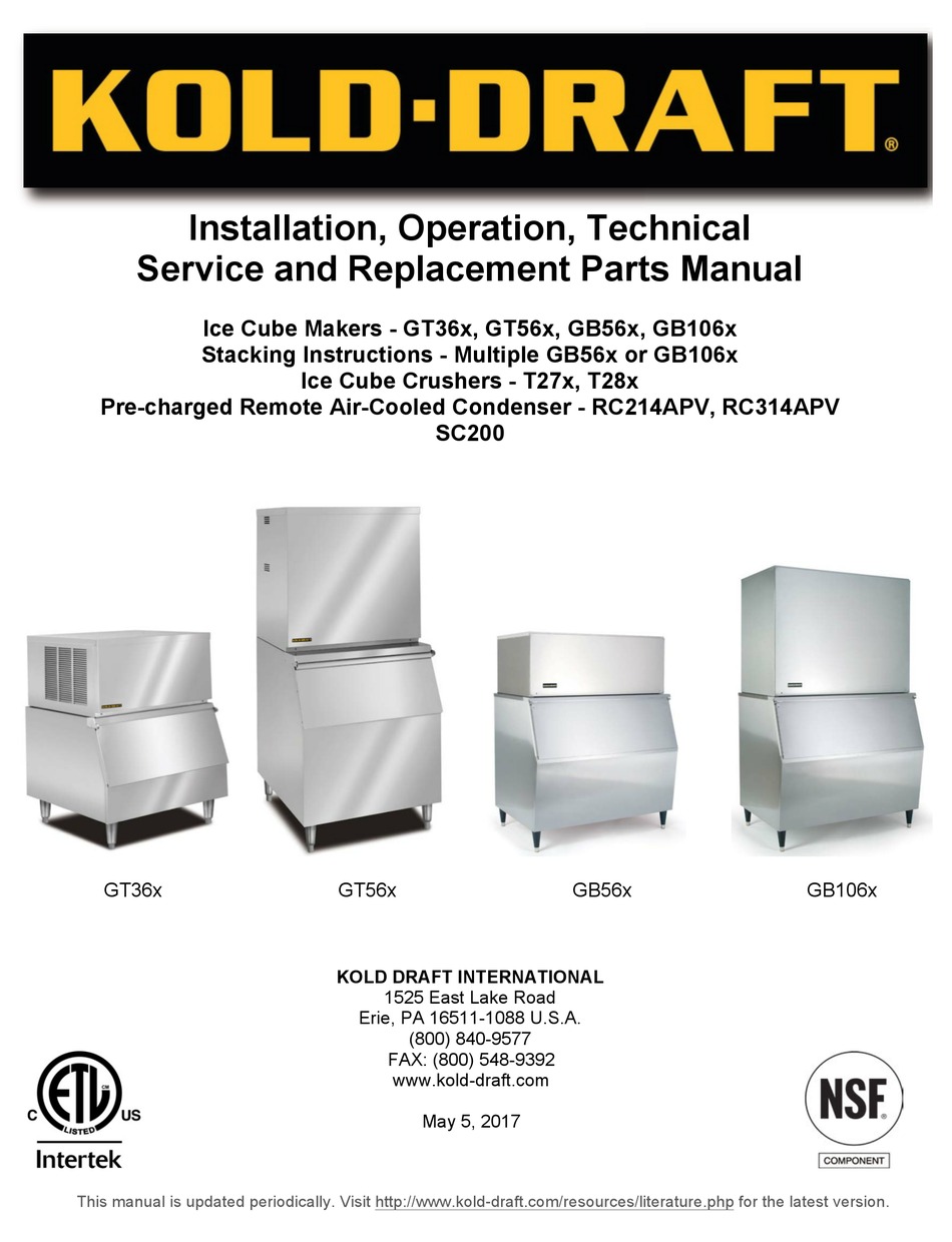 KOLDDRAFT RC314APV SC200 INSTALLATION, OPERATION, TECHNICAL SERVICE