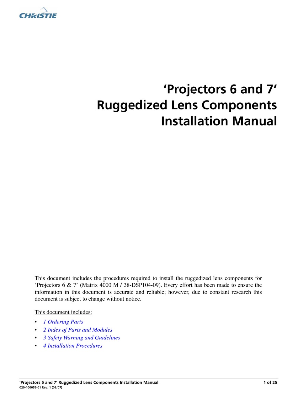 CHRISTIE PROJECTORS 6 INSTALLATION MANUAL Pdf Download ManualsLib