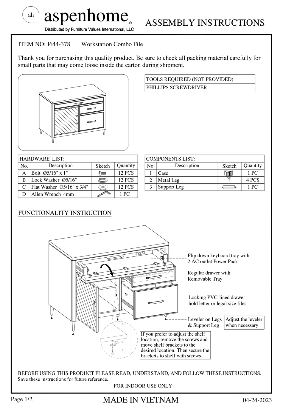 ASPENHOME I644378 ASSEMBLY INSTRUCTIONS Pdf Download ManualsLib