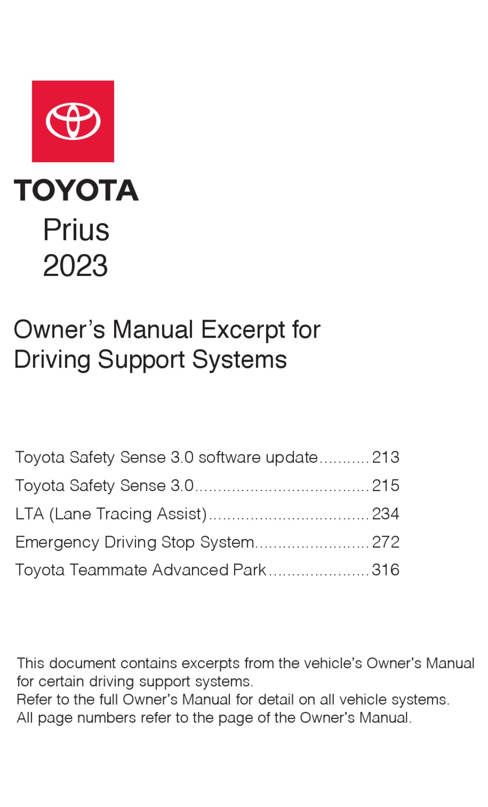 TOYOTA PRIUS 2023 OWNER'S MANUAL Pdf Download ManualsLib