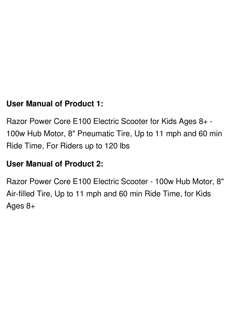 Razor Power Core E Series Owner S Manual Pdf Download Manualslib