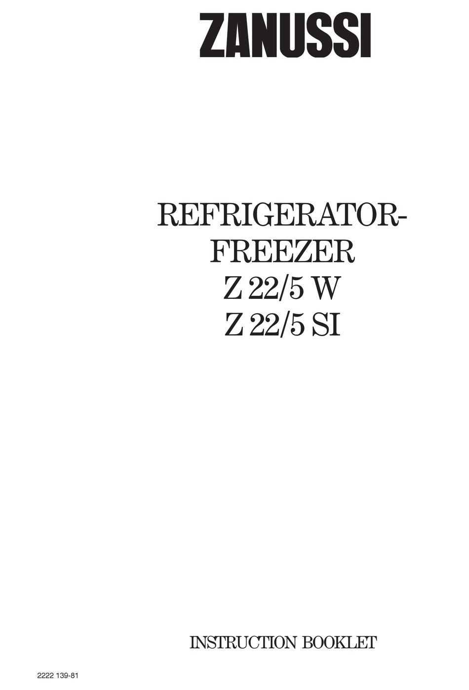 ZANUSSI Z 22/5 W INSTRUCTION BOOKLET Pdf Download ManualsLib