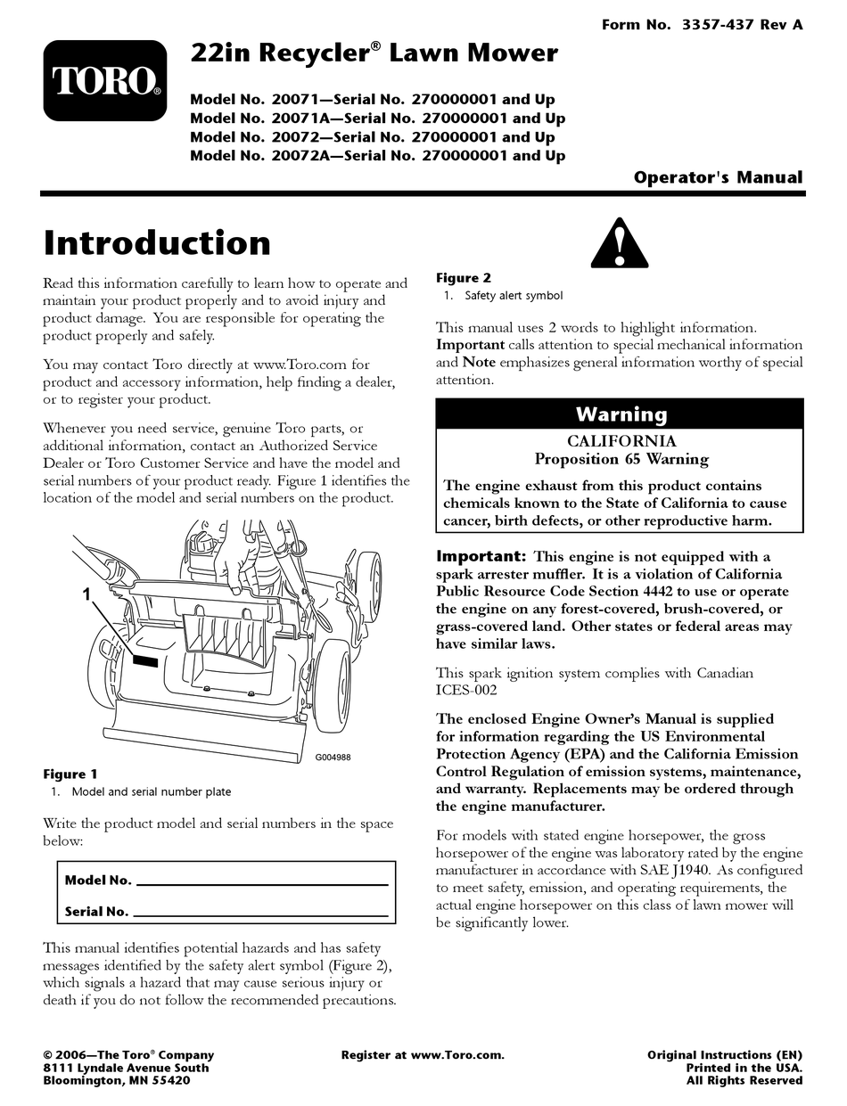 TORO RECYCLER 20071 OPERATOR'S MANUAL Pdf Download | ManualsLib