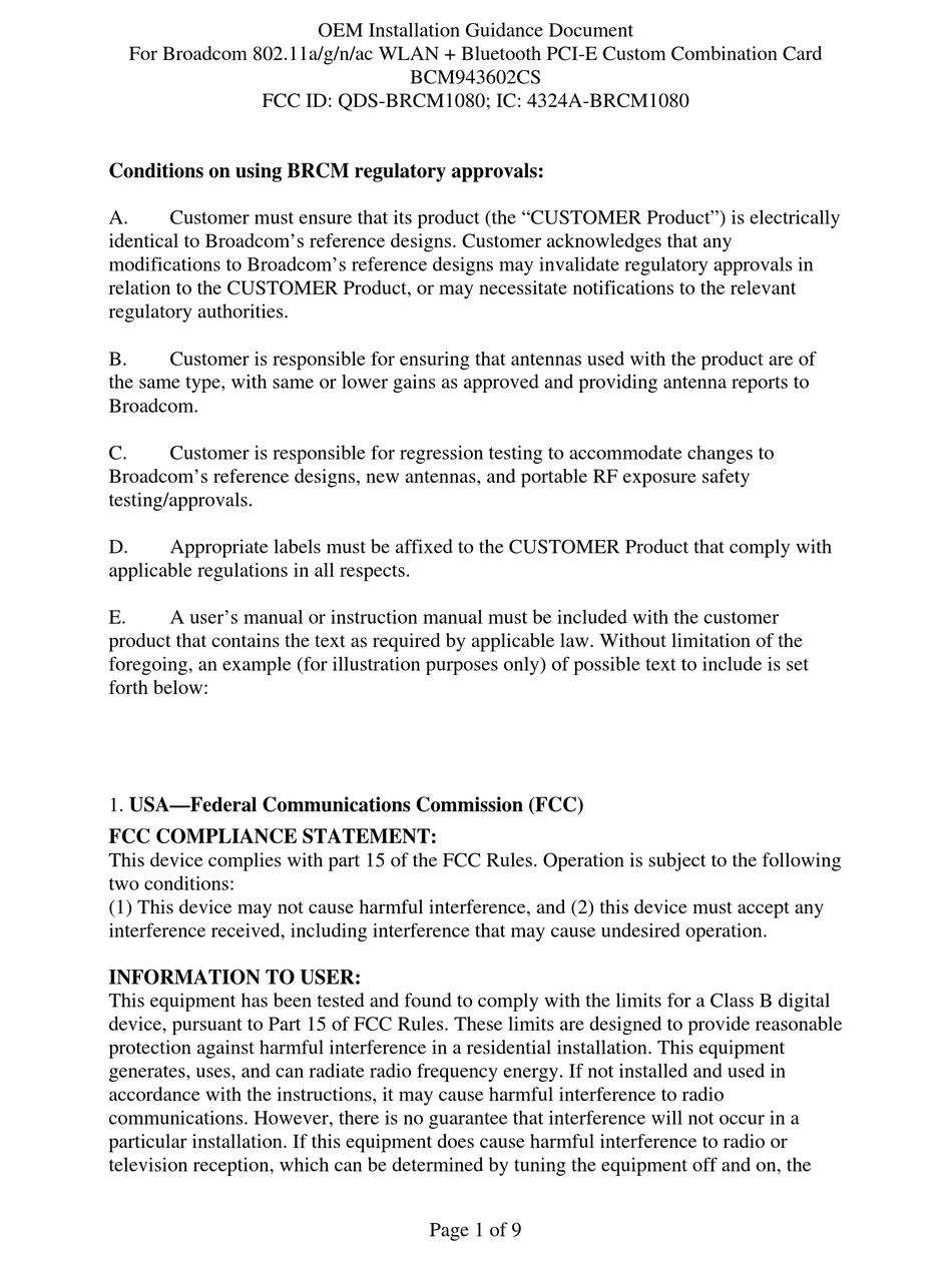 OEM BCM943602CS INSTALLATION GUIDANCE Pdf Download | ManualsLib