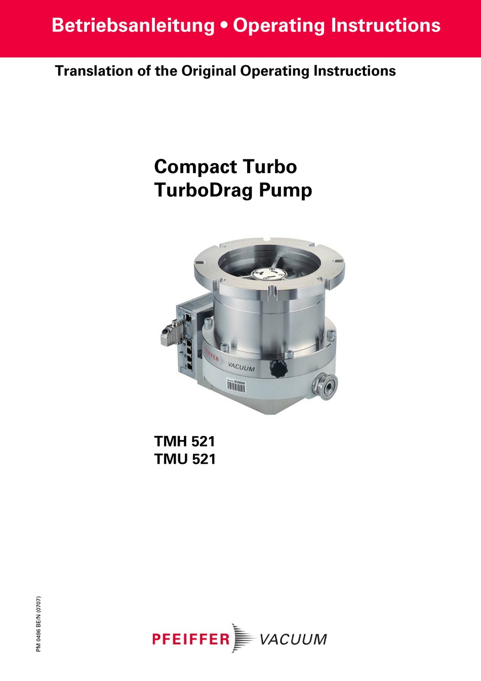 PFEIFFER VACUUM TMH 521 TRANSLATION OF THE ORIGINAL OPERATING
