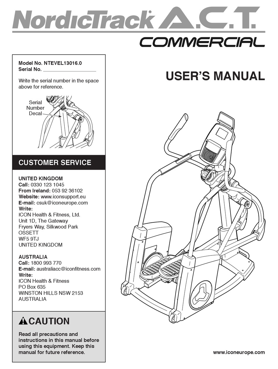 NORDICTRACK A.C.T. COMMERCIAL NTEVEL13016.0 USER MANUAL Pdf Download