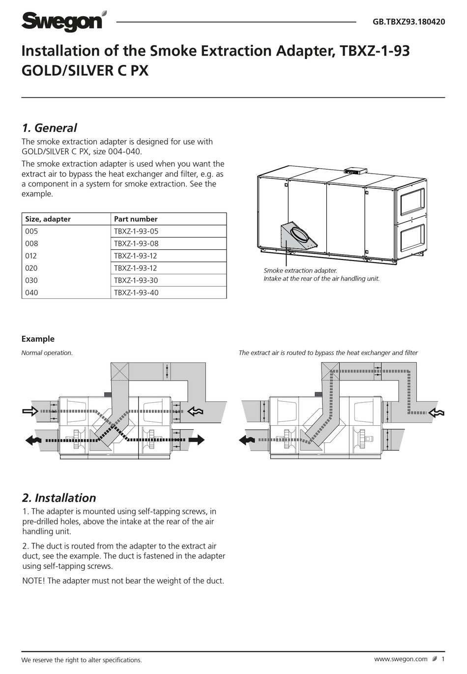 SWEGON TBXZ-1-93-05 INSTALLATION Pdf Download | ManualsLib