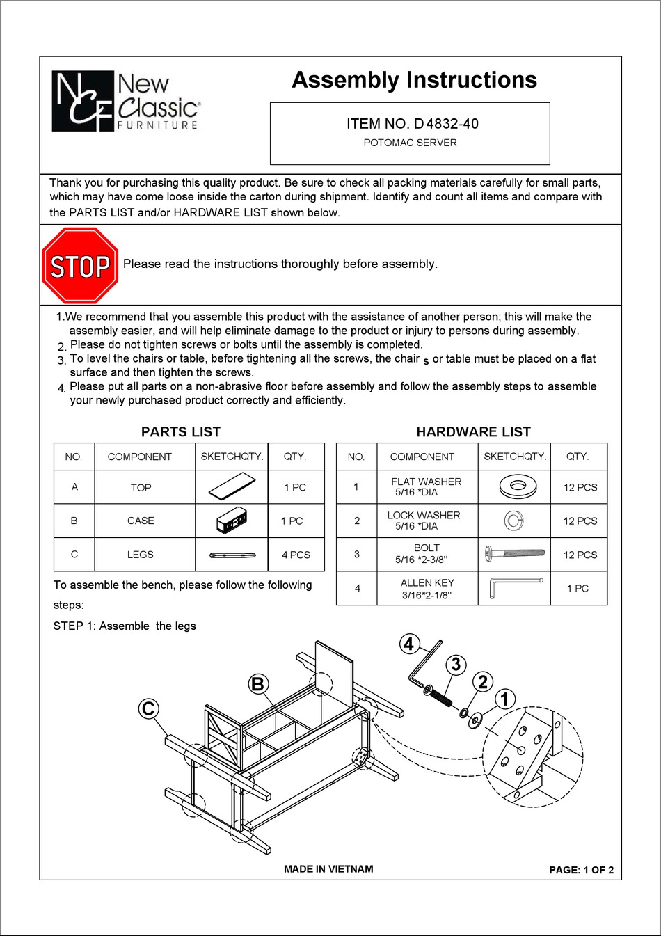 NEW CLASSIC FURNITURE D 4832-40 ASSEMBLY INSTRUCTIONS Pdf Download ...