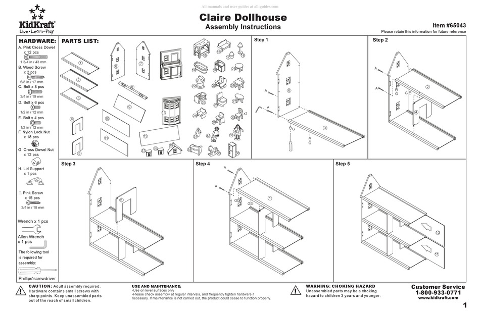 Kidkraft 65043 Assembly Instructions Pdf Download Manualslib