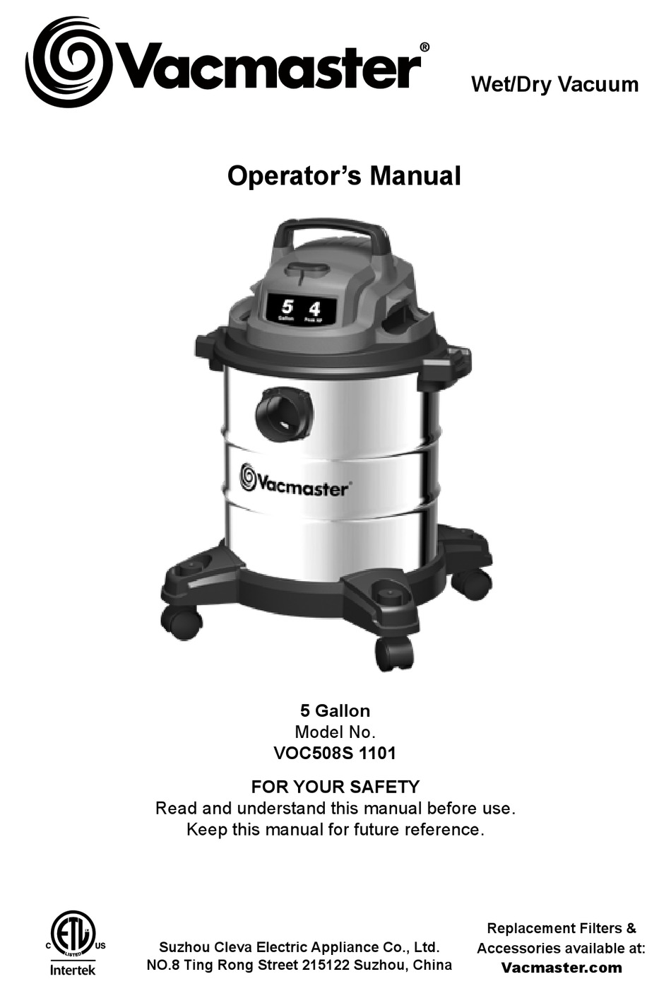 VACMASTER VOC508S 1101 OPERATOR'S MANUAL Pdf Download ManualsLib