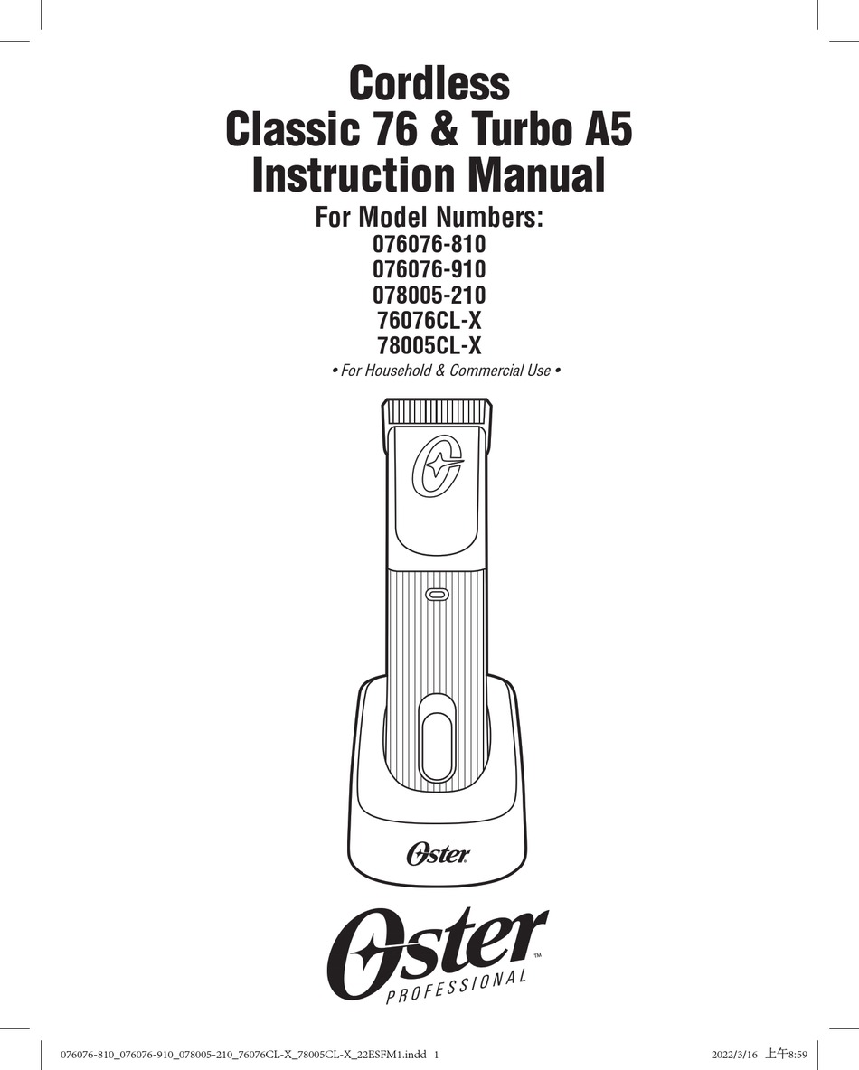 OSTER 76076CL X INSTRUCTION MANUAL Pdf Download ManualsLib