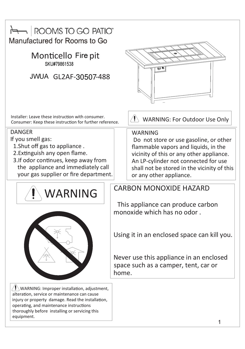 ROOMS TO GO MONTICELLO JWUA GL2AF30507488 MANUAL Pdf Download