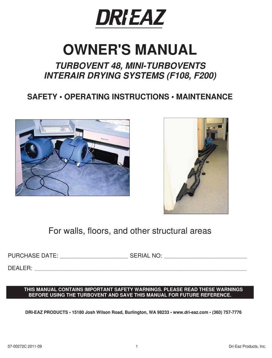 DRI-EAZ F108 OWNER'S MANUAL Pdf Download | ManualsLib