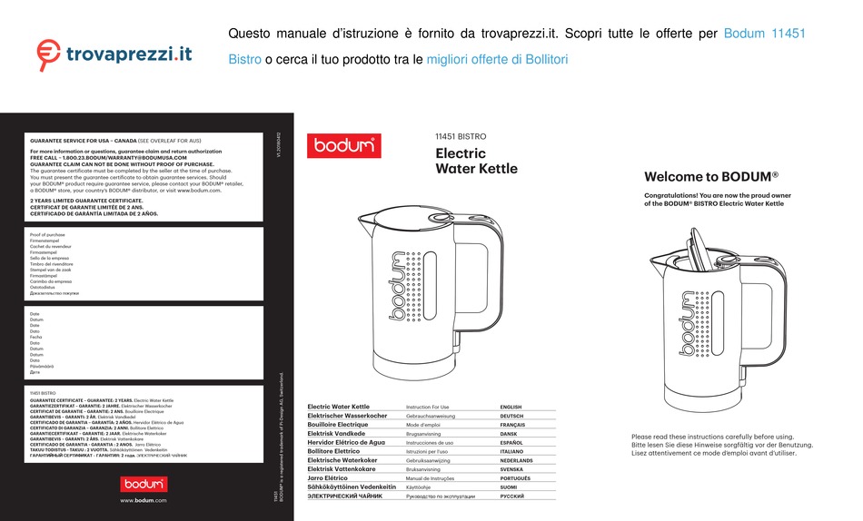 BODUM 11451 BISTRO INSTRUCTIONS FOR USE MANUAL Pdf Download ManualsLib