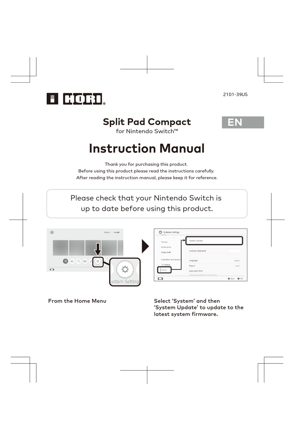 HORI NSW-373U INSTRUCTION MANUAL Pdf Download | ManualsLib