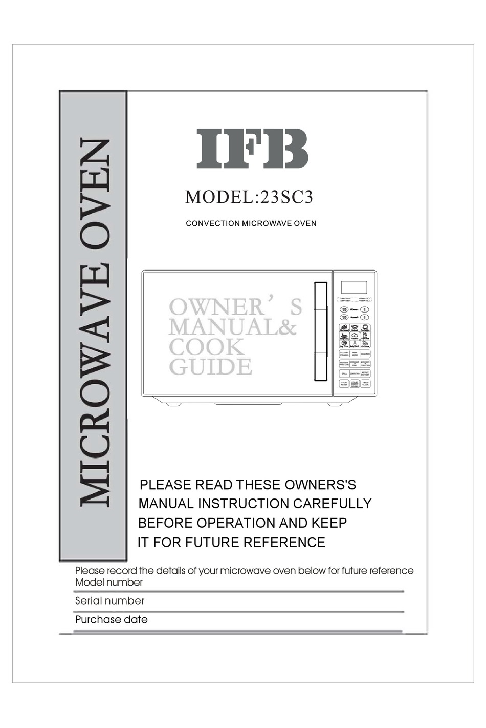 ifb convection microwave oven 23sc3 user manual